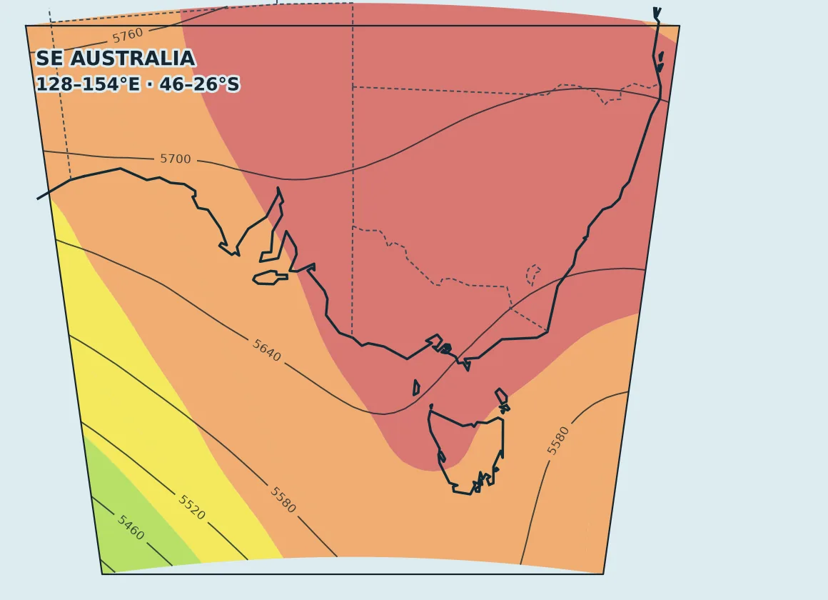 MSLP & 500 hPa height — GEFS · official ensemble mean (GEFS geavg) · run 02 Aug 2026, 00:00 UTC · +120 h · 0.50° regular latitude–longitude, valid 07 Aug 2026, 00:00 UTC.